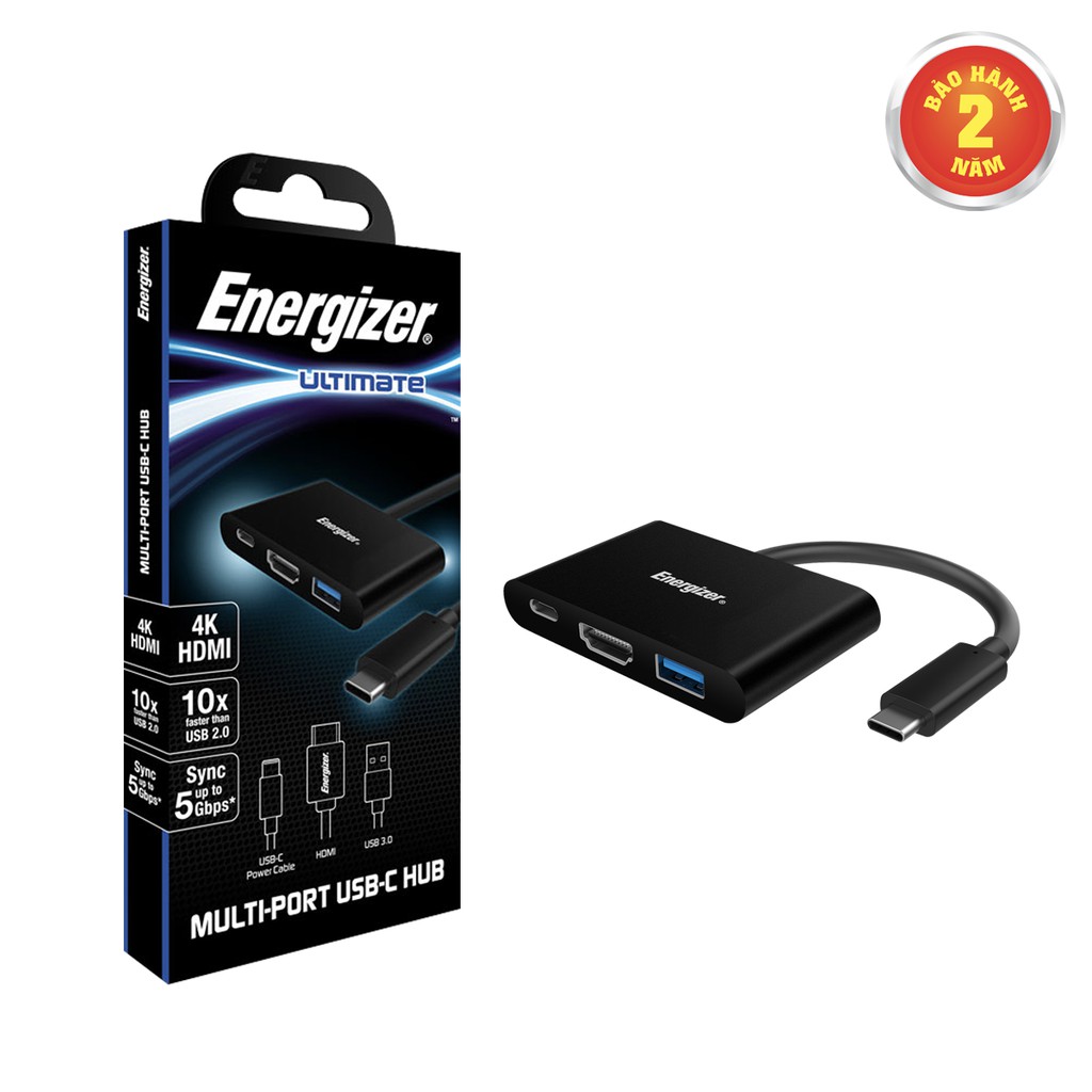 [Mã ELMALL300 giảm 7% đơn 500K] Bộ chuyển USB-C3.1 Hub Energizer USBA/USB-C/HDMI - HC303CV