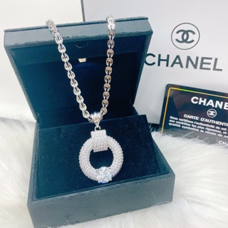 Dây phụng mặt tròn full đá mạ bạch kim italy