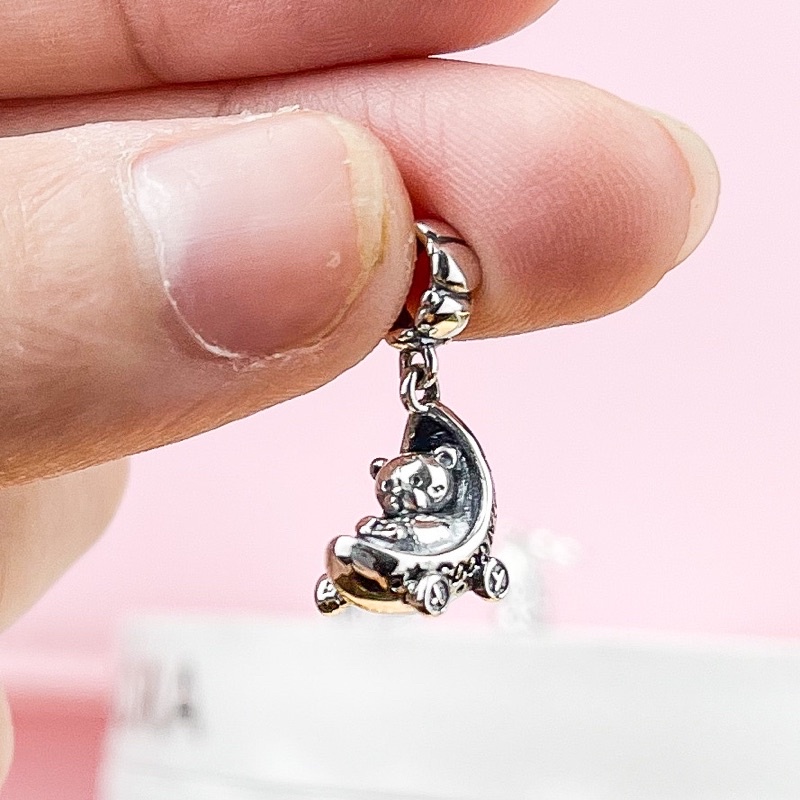Hạt charm treo gấu nằm trong nôi bạc s925 Cao cấp - CÓ BẢO HÀNH