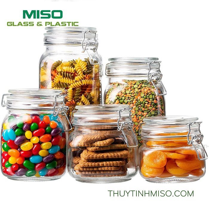 Hũ vuông nắp gài 500ml mẫu mới nhất, hũ đựng thực phẩm trong bếp hàng nhập khẩu bởi cty Chai lọ Miso