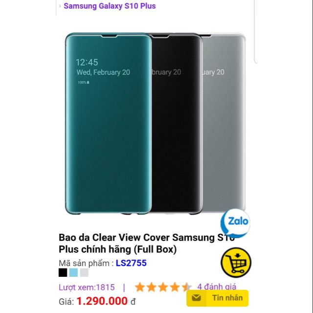 Bao da Clear View Samsung S10 Plus