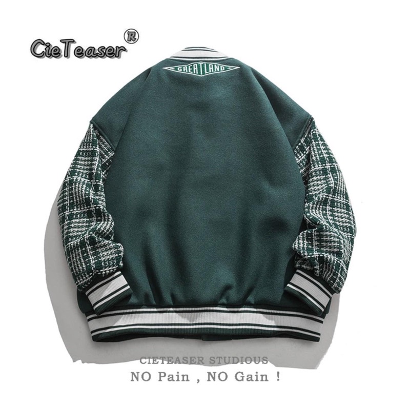 Áo Khoác Bomber Chữ M Phối Tay Kẻ Nam Nữ, Phong Cách Bóng Chày Hoạ Tiết Đỉnh Cao Thời Trang BomBer