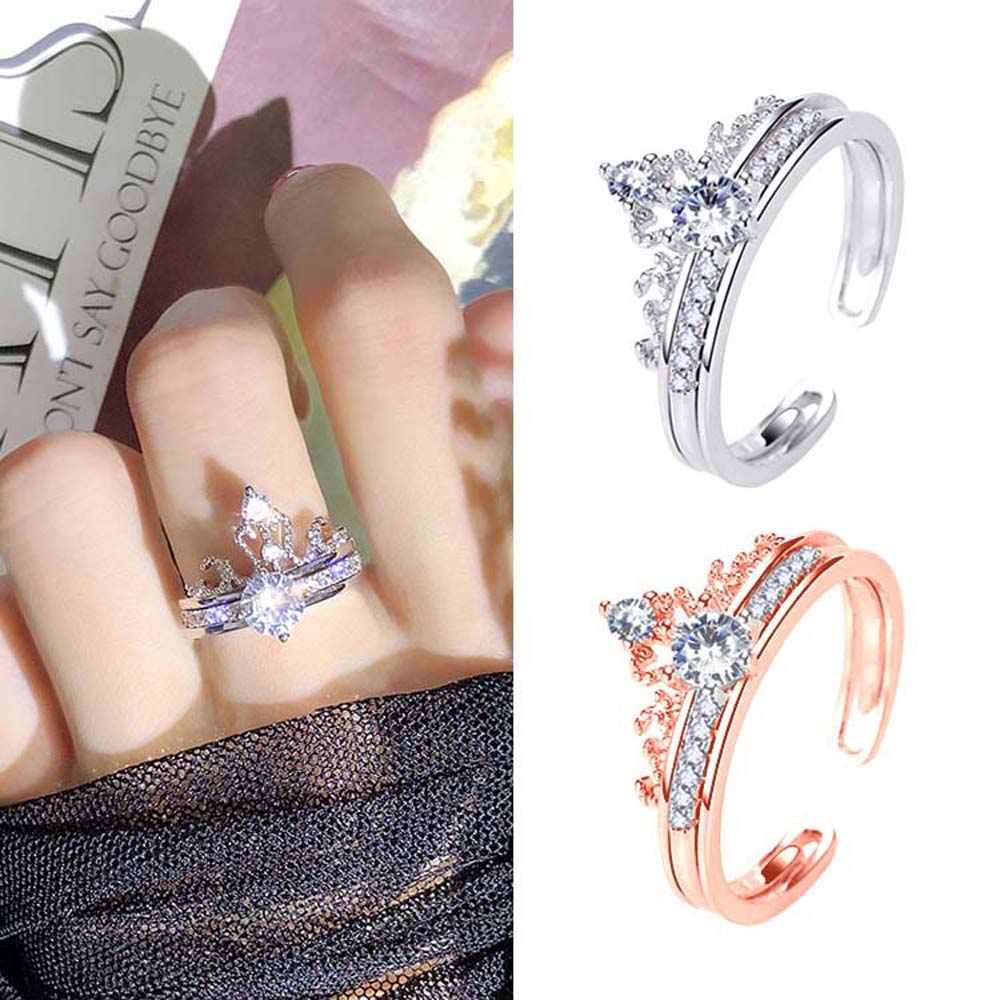 Nhẫn Hở Bằng Hợp Kim Hình Vương Miện 2 Trong 1 Thiết Kế Ấn Tượng