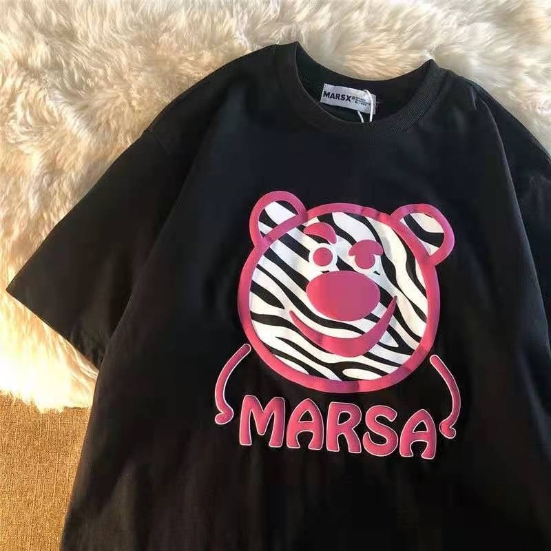 Áo Thun Ngắn Tay Dáng Rộng In Hình Gấu Dâu Tây Phong Cách Hàn Quốc Mới