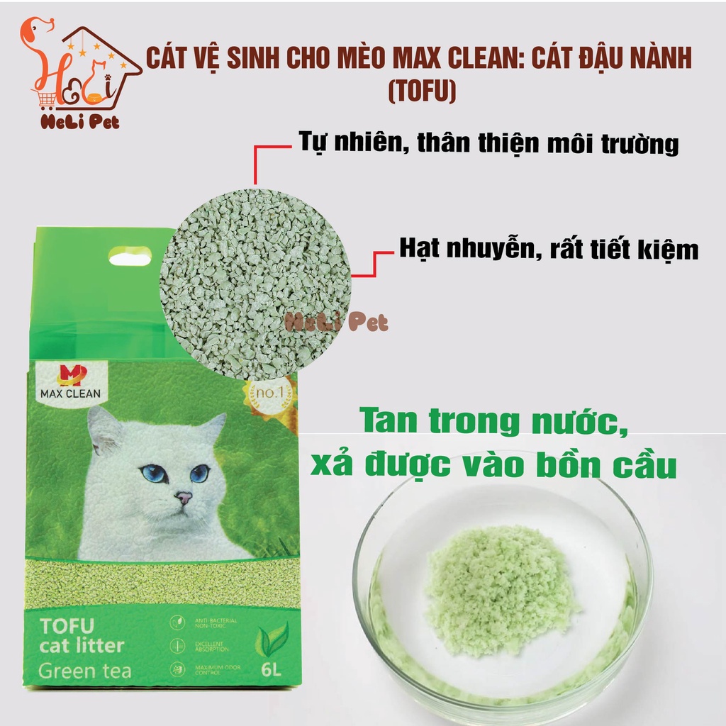 Cát Đậu Nành Max Clean Cát Vệ Sinh Cao Cấp Cho Mèo Siêu Vón Cục Không Bụi Hương Trà Xanh HeLiPet