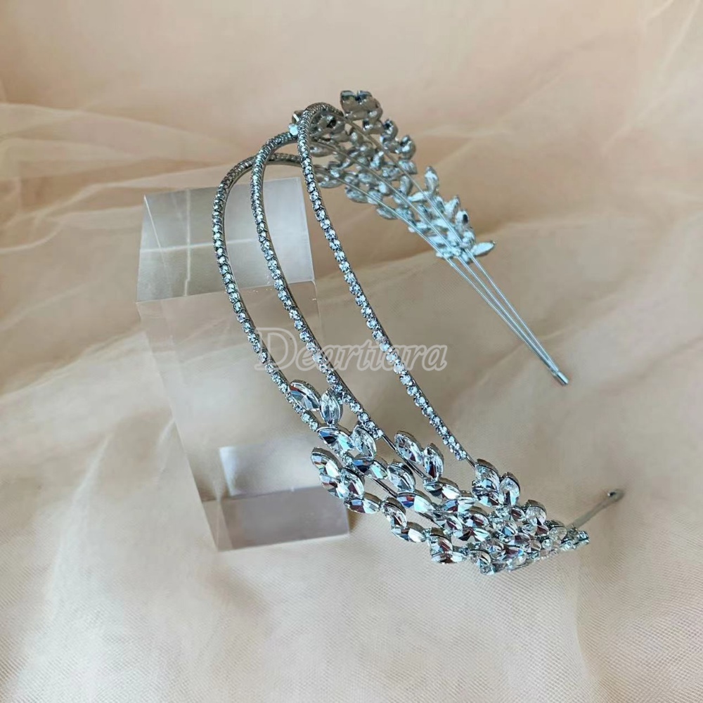 Băng Đô Cài Tóc Ba Lá Đính Đá Cao Cấp Thời Trang Cho Cô Dâu