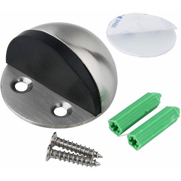 Hít chặn cửa BÁN NGUYỆT kèm ốc vít và miếng dán 3M, chặn cửa inox bền chắc chống va đập cửa - MÀU BẠC