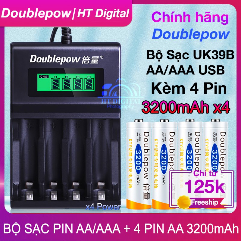 Hình ảnh [Hot Sale] Bộ Pin Sạc AA AAA 3200mAh Doublepow UK93 Tự Ngắt - Pin Dung Lượng Cao Cho Micro Karaoke, thiết bị điện tử #1