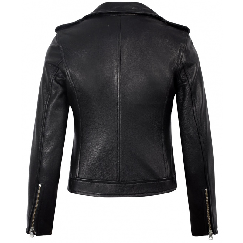 Áo Da Nữ Da Cừu FTT Leather Biker Jacket Cúc Khoá Trắng Cao Cấp, Trẻ Trung