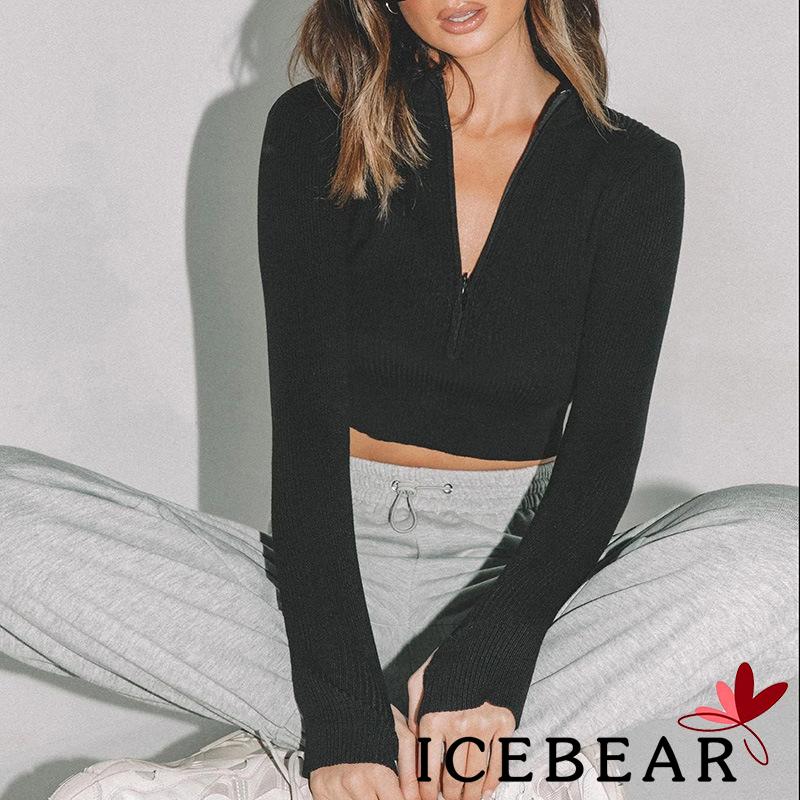 Áo body croptop tay dài cổ khóa kéo tôn dáng cho nữ