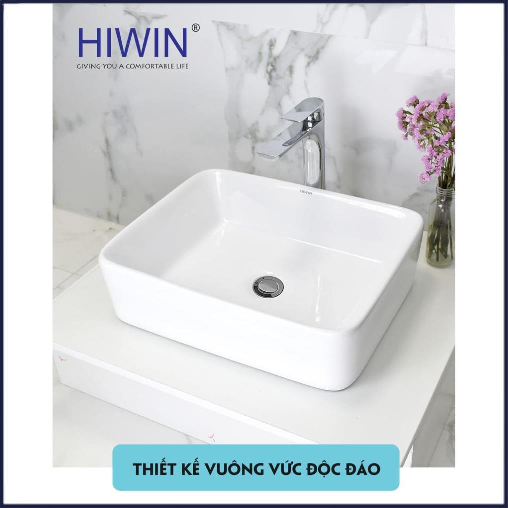 Chậu rửa mặt lavabo màu trắng sứ cao cấp dương bàn dáng chữ nhật HIWIN LP-8032