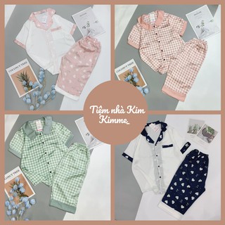 Bộ pijama lụa satin phối hàn - bộ mặc nhà cộc lửng mềm mát thoải mái