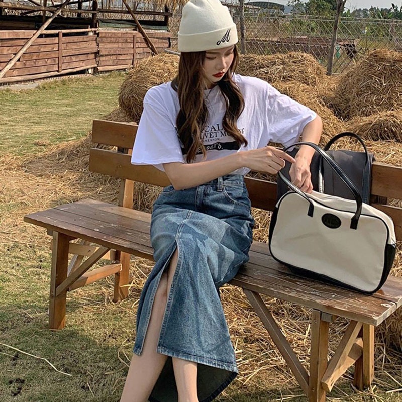 Chân váy jean IELGY dáng chữ A lưng cao thời trang dành cho nữ