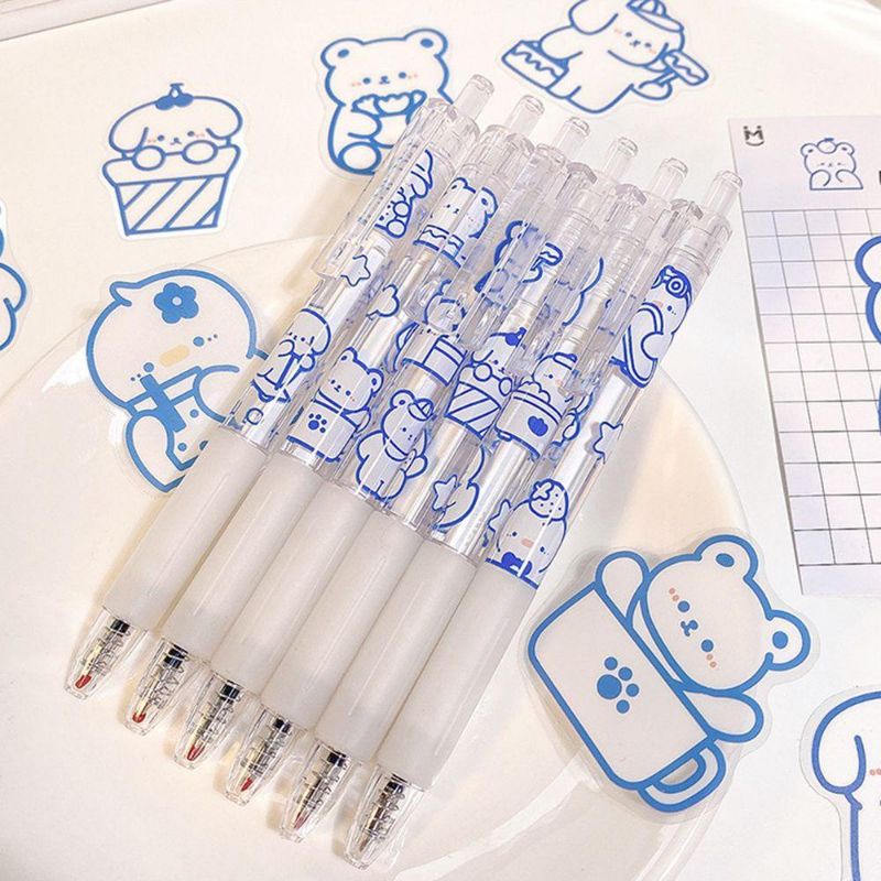 Enjoymore Bút Bi Cute Basic Trắng Hình Gấu Dễ Thương Ngòi Bấm Mực Gel Học Sinh Màu Xanh Viết Bi Nước Muji