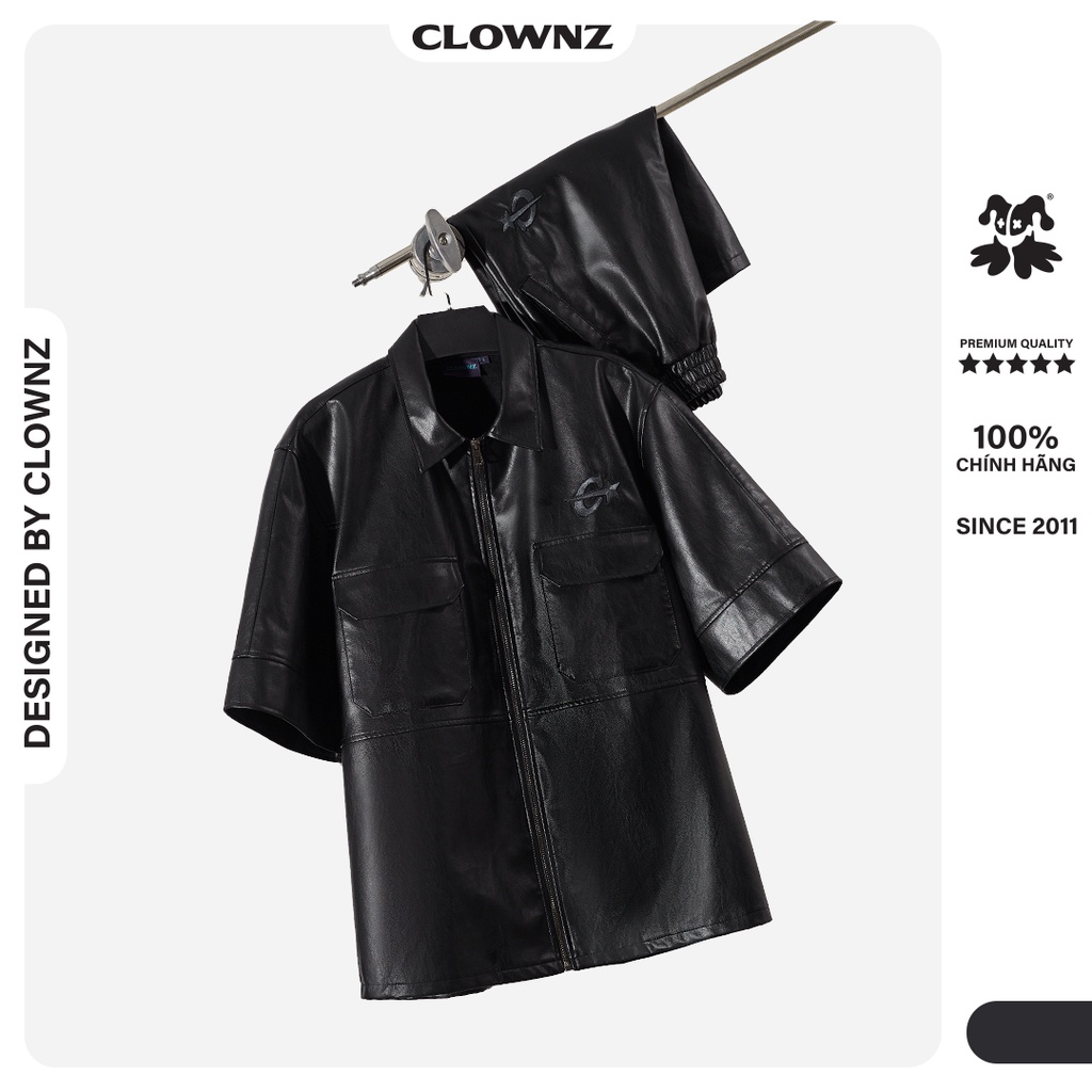 Set áo khoác da local brand ClownZ C-star Black Leather, da tổng hợp unisex nam nữ form rộng