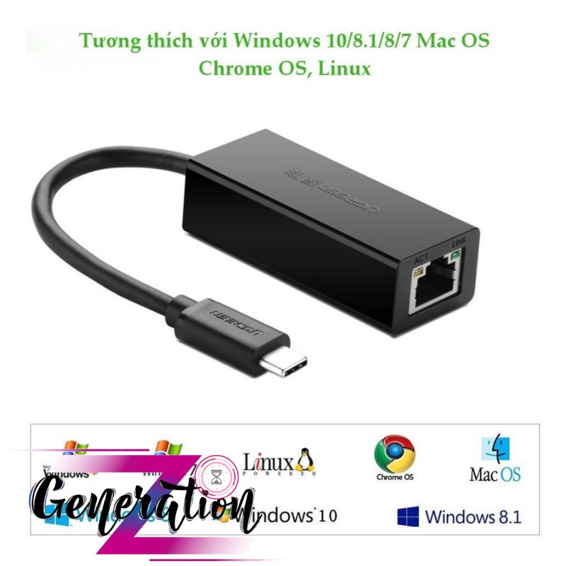 Cáp chuyển USB Type C sang LAN 10/100 Mbps Ethernet dài 40CM UGREEN 30287