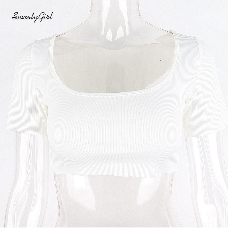 Áo Croptop Tay Ngắn Cổ Chữ U Màu Trơn Thời Trang Dành Cho Nữ