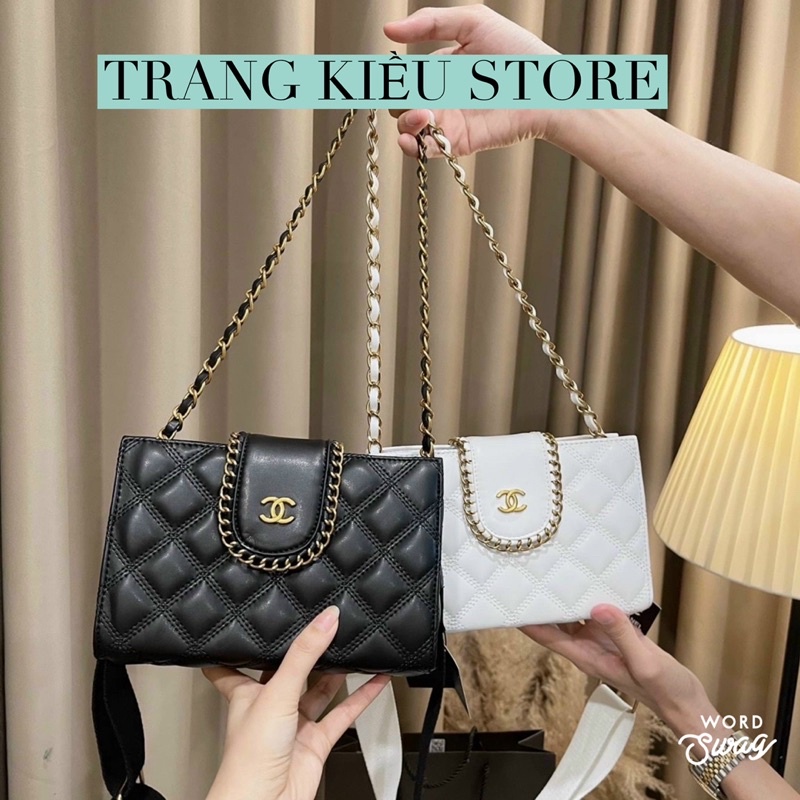 Túi Xách Nữ Kẹp Nách viền xích Hộp Ô Trám Size 21 Thời Trang