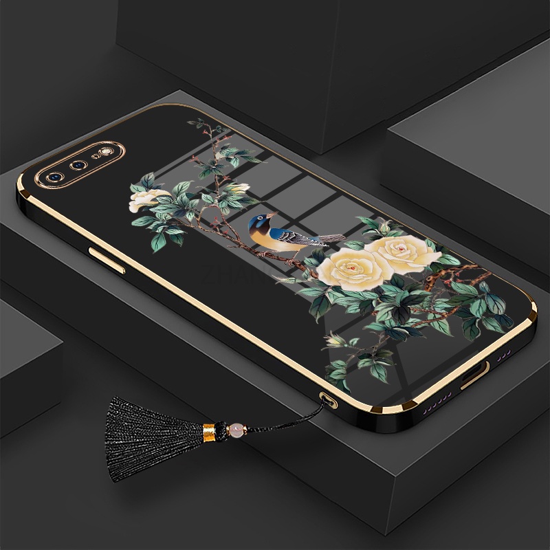 Ốp Điện Thoại Silicon Mềm Mạ Điện Họa Tiết Hoa Và Chim Có Dây Đeo Cho iPhone 7 plus 8 plus iPhone 7 8 iPhone 6 6s 6 plus
