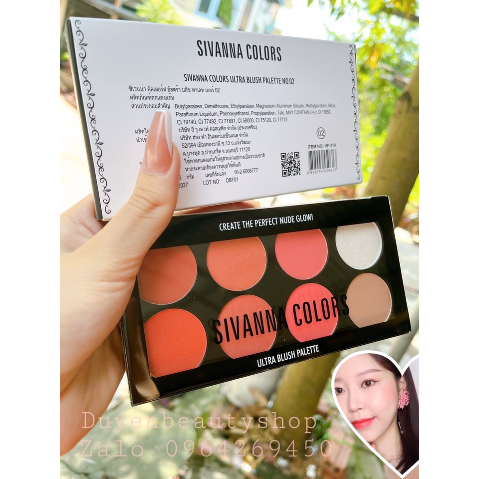 Bảng Phấn Má Hồng 8 ô Tông Cam Hồng, Tạo Khối và Bắt Sáng Sivanna Ultra Brush