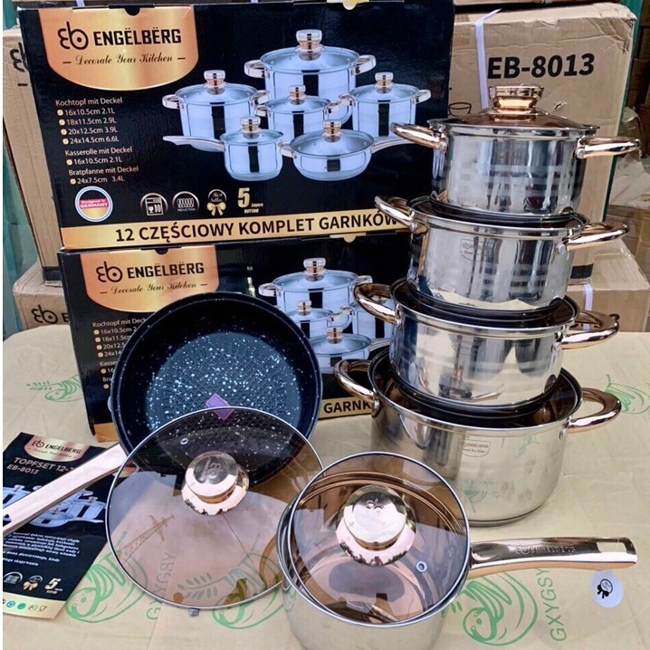 Bộ Nồi Và Chảo 6 Món Vung Kính [ Engelberg/ Chef&amp;Chef ]