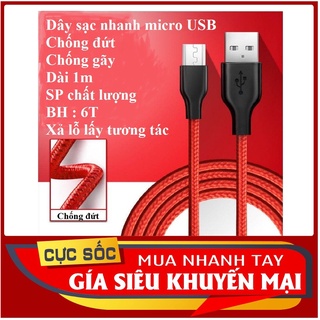 Dây dù micro USB sạc nhanh sam sung, chống đứt, chống rối, cho sam sung oppo, vivo, realme,gtek