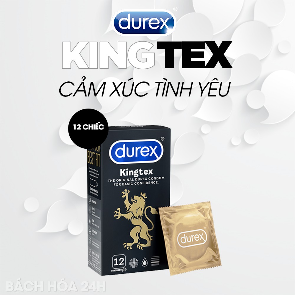 [Hàng Chính Hãng] Bao Cao Su Durex Kingtex Size 49 - 52mm - Hộp 12 cái, Bcs Ôm Sát Kéo Dài Thời Gian Yêu, Cảm Giác Thật