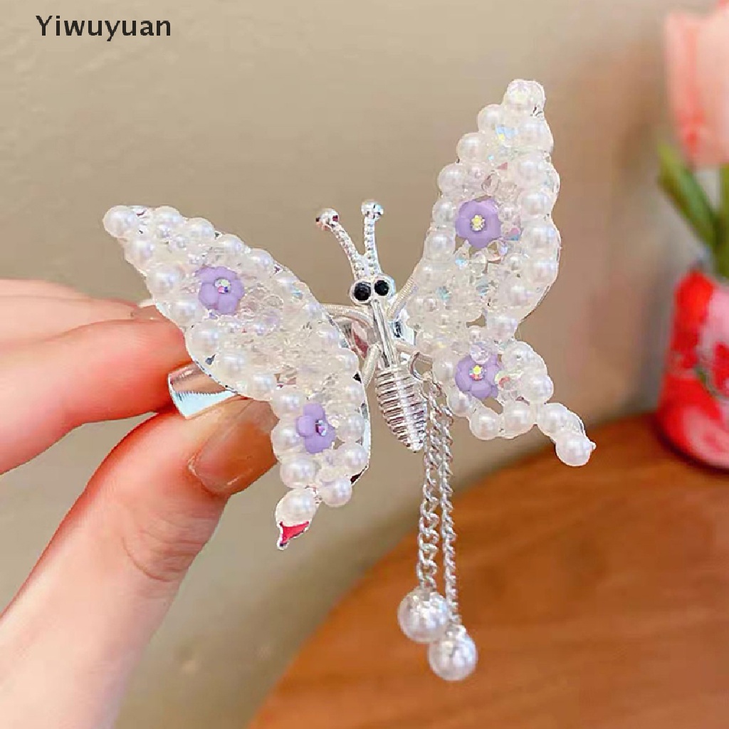 &lt; Yiwuyuan &gt; Kẹp Tóc Mái Bướm Chuyển Động Bằng Hợp Kim Đính Ngọc Trai DIY Cho Bé Gái