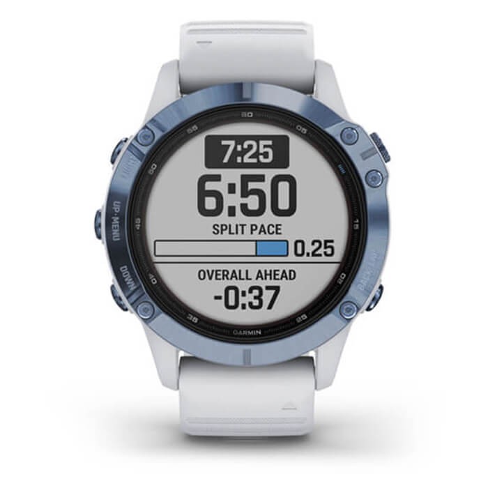 Đồng hồ Garmin Fenix 6 Pro Solar, Cobalt Blue w/Whitestone band, GPS, SEA - Chính Hãng