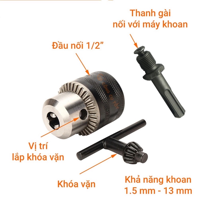 Bộ Chuyển Đổi Từ Đầu Mũi Khoan Gài Sang Đầu Mũi Khoan Vặn Đầu 13 Li sắt - Dùng Được Cho Các Loại Máy Khoan Đục Bê Tông