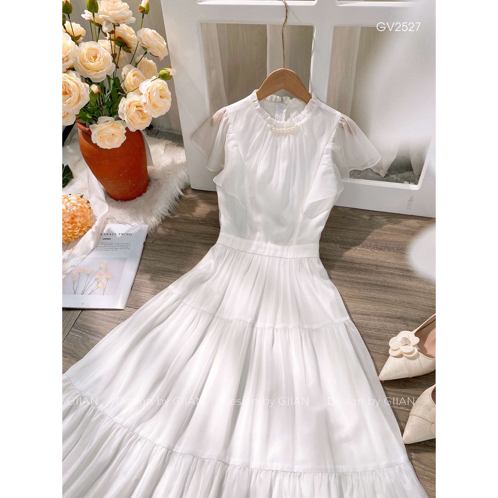 Váy trắng dáng dài đính ngọc thời trang Giian - VA0079