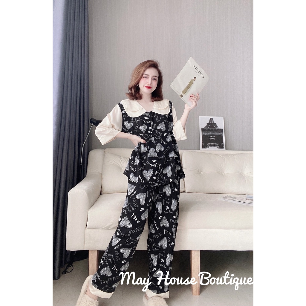 [Bigsize 50-100kg] Bộ Dài Tay Lỡ Lụa Mango Cao Cấp Cổ Hai Lá Cho Nàng Múp