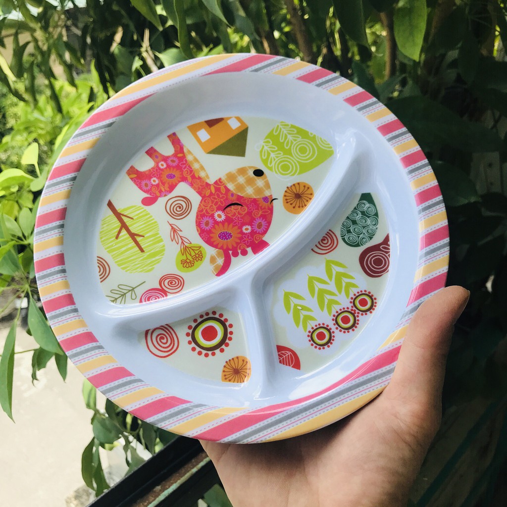 Khay ăn dặm chia ngăn hình tròn cho bé bằng nhựa chất liệu an toàn
