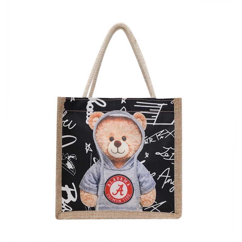 Túi Xách Tay Bằng Vải Canvas Thiết Kế Hình Gấu Dễ Thương Thời Trang Mùa Thu 2021 Dành Cho Học Sinh
