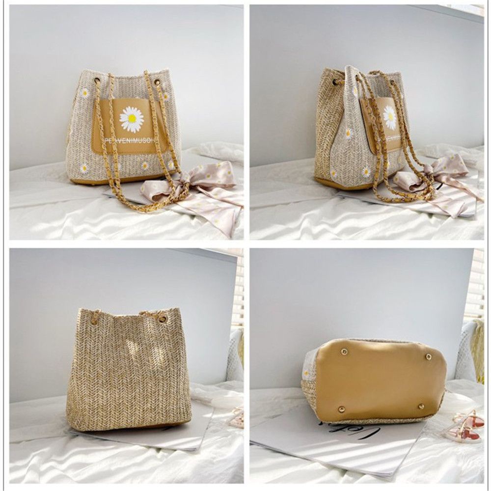 Okdeals Túi Đeo Vai Bằng Vải Lụa Hình Hoa Hướng Dương Màu Trắng Thời Trang Hàn Quốc Có Nhiều Màu Cho Nữ