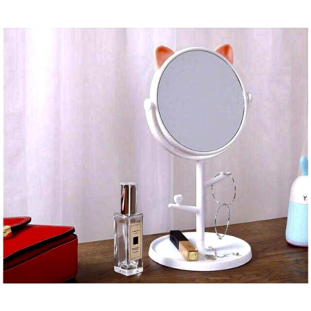 Gương để bàn trang điểm tai mèo nhỏ URI DECOR gương Soi 2 Mặt