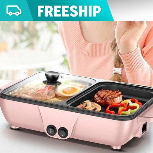 Bếp lẩu nướng 💝 Freeship 💝 Bếp lẩu nướng đa năng, Lò nướng điện 2 ngăn