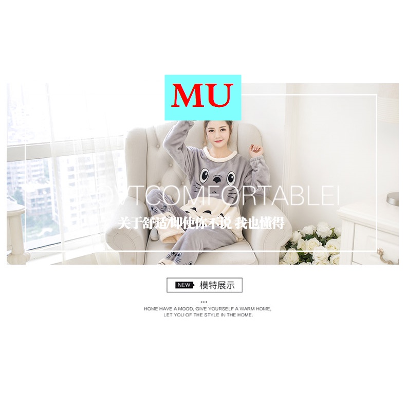 Bộ đồ ngủ lông cừu san hô flannel nhung họa tiết mèo máy đeo chuông Doraemon xanh dương thời trang thu đông dành cho nữ