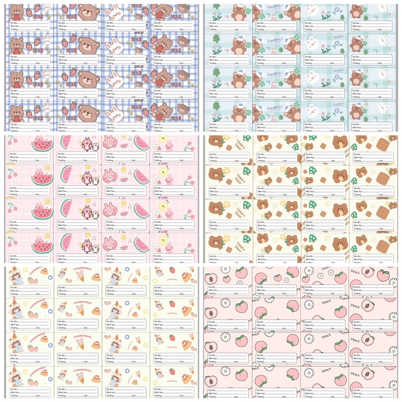 Xấp 16 Nhãn Decal Dán Vở Cắt Sẵn Siêu Cute