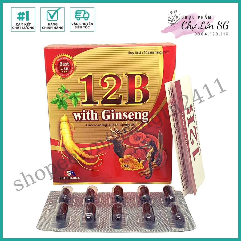 Viên bổ sung vitamin và nhân sâm 12B WITH GINSENG giúp ăn ngon, bồi bổ sức khỏe - Hộp 100 viên