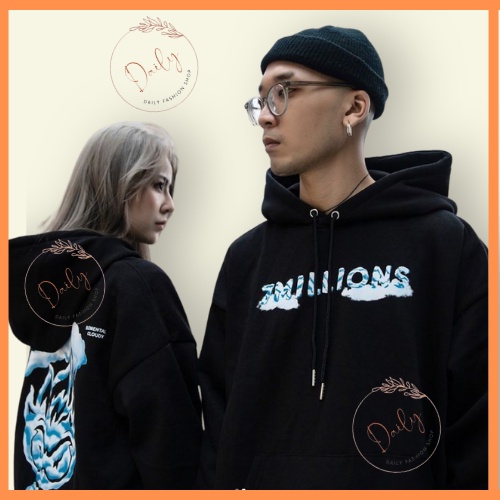 Áo HOODIE Dài Tay Nỉ Bông Unisex Nam Nữ Form Rộng Ấm Áp Màu Đen