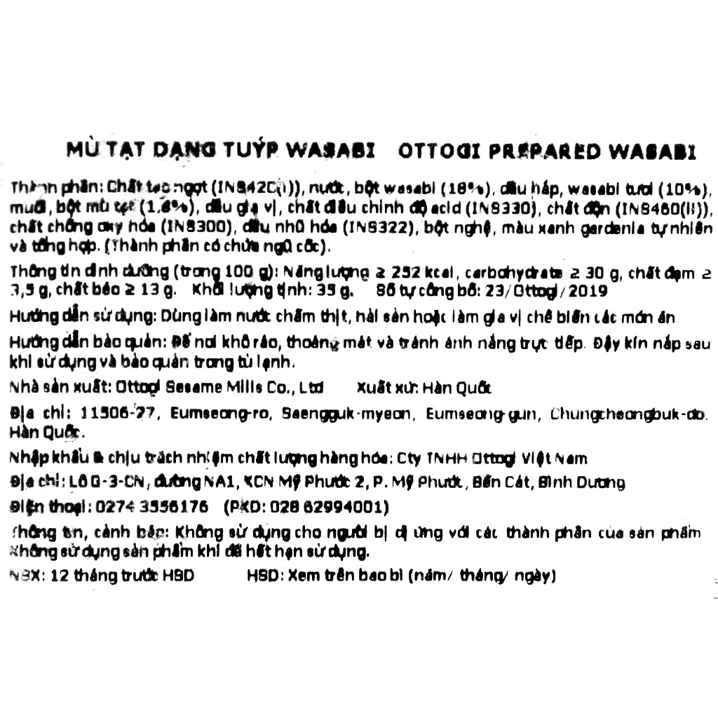 Mù Tạt Dạng Tuýp Wasabi Ottogi (Tuýp 35g)