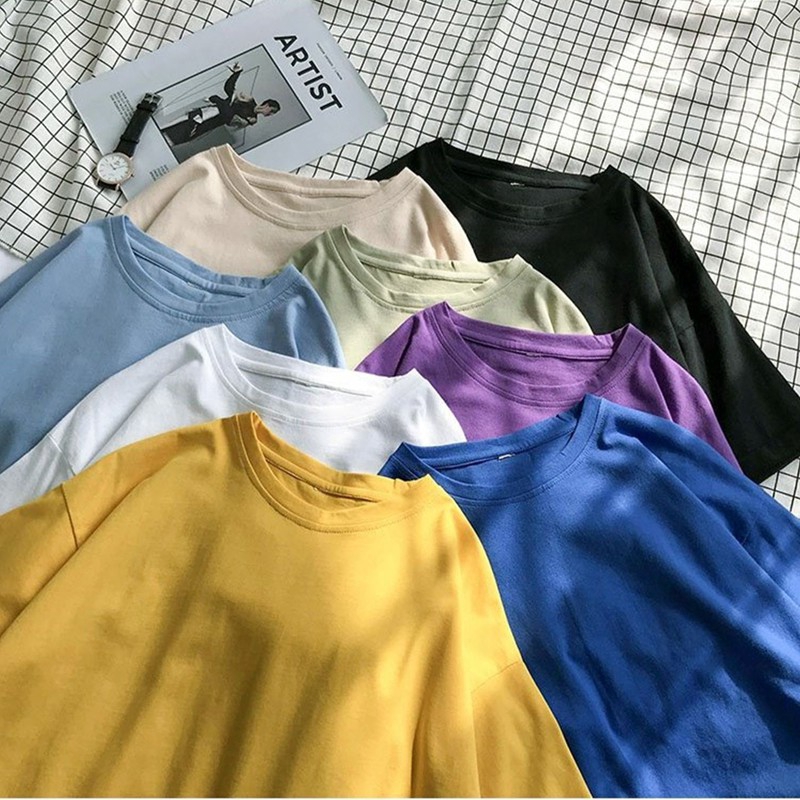 Áo thun IELGY tay ngắn dáng rộng màu trơn trẻ trung cho nữ