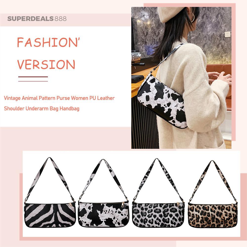 SuperDeals888 Vintage Animal Pattern Purse Women PU Leather Shoulder Underarm Bag Handbag