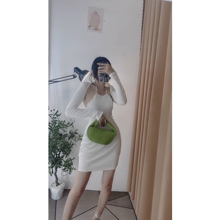 SET ĐẦM TRẮNG BODY CỔ YẾM KÈM KHOÁC CROP KTGIMI (Kèm ảnh thật)