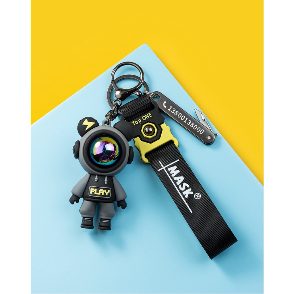 Móc khóa cute Asta Accesoriesô tô hình gấu anime màu đen xanh chết liệu cao su nhựa siêu bền - Móc khoá Astro