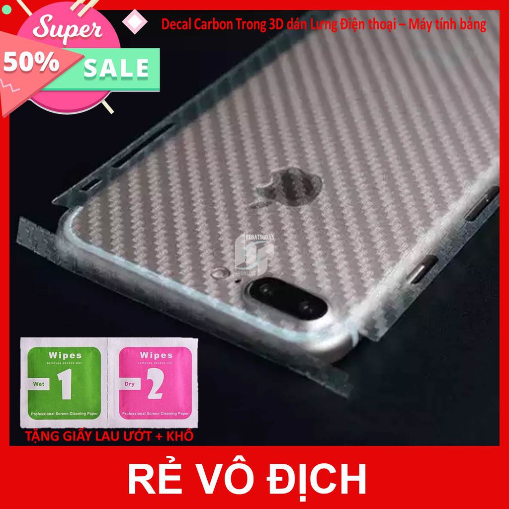 Decal vân carbon 3D Trong nhám cắt dán Full lưng các dòng điện thoại – Máy tính bảng – Ipod .. theo yêu cầu