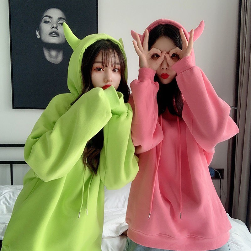Áo hoodies vải nhung dáng rộng phong cách Hàn Quốc mới 2020