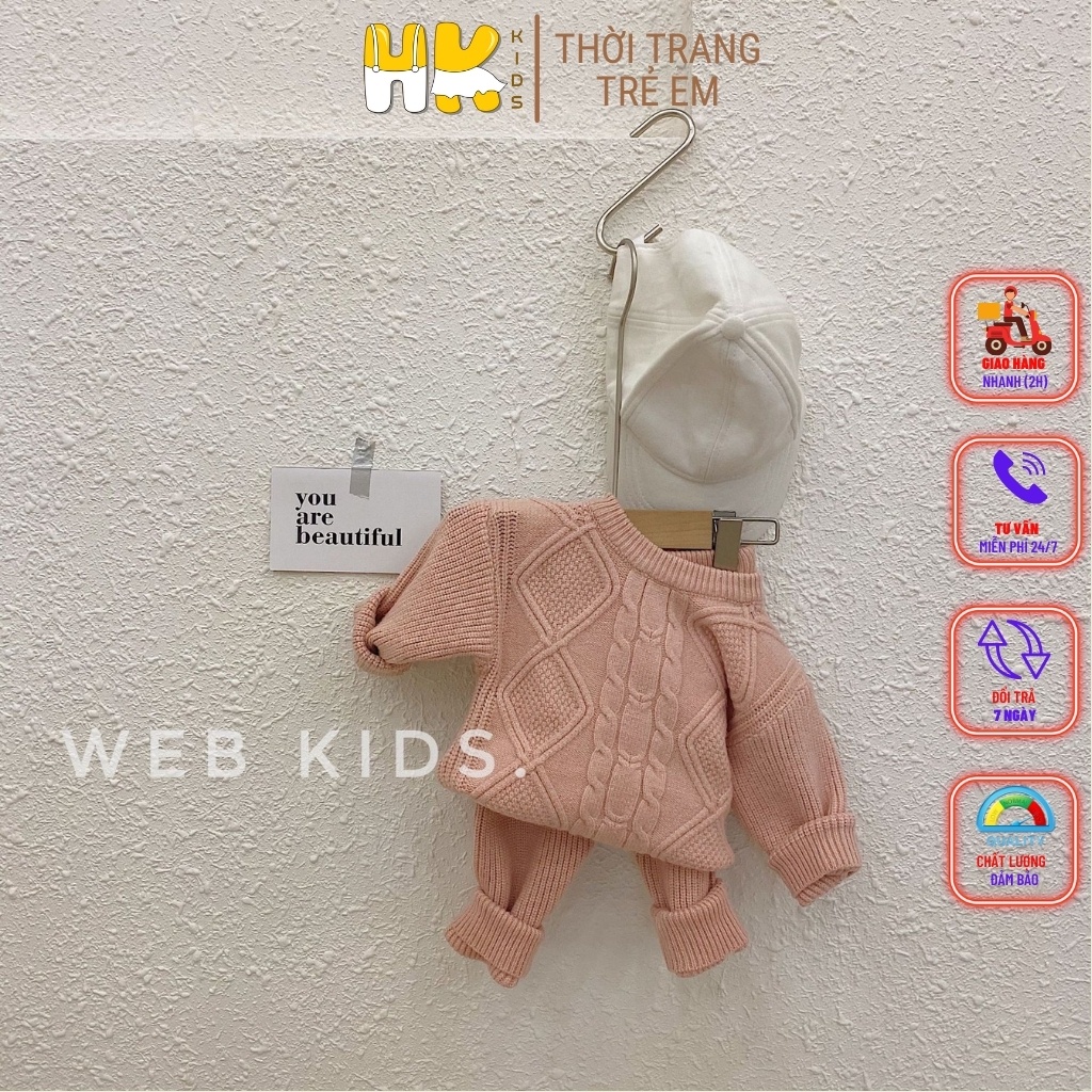 Bộ len cho bé từ 0-3 tuổi, chất len cao cấp mềm mịn, họa tiết gân nổi bật - HK KIDS (mã 0190)