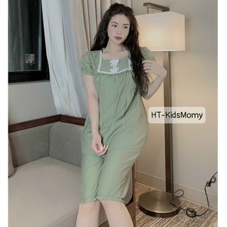 Bộ bầu mặc nhà đũi hàn có khóa kéo ngực cho bầu mặc trong và sau sinh